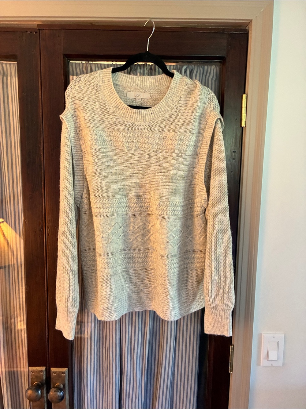 LOFT Cream Cable-Stitch Crew Neck Sweater